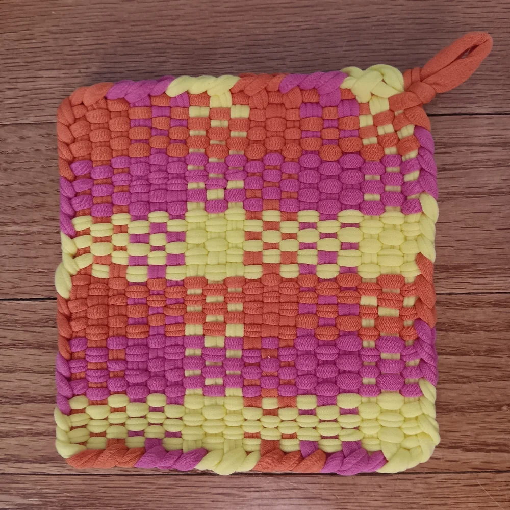 Set of 2 Hand Crafted Colorful Plaid Hand Woven Pot Holders 5